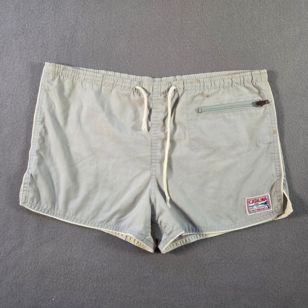 Vintage Catalina Shorts Mens 32 Grey Swim Briefs Beach Hot Pants Made in USA